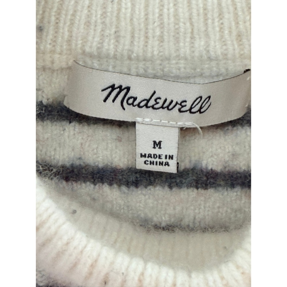 Madewell Striped Mockneck Merino Wool Blend Sweater Cream Charcoal Grey Womens M - Picture 3 of 12
